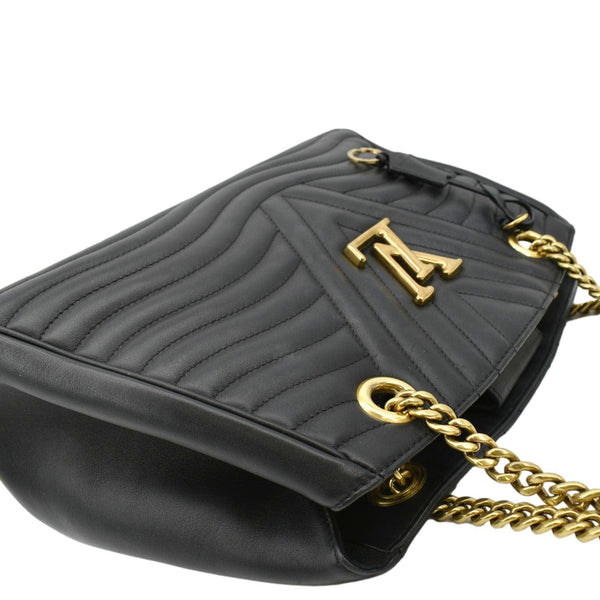 LOUIS VUITTON Wave Chain Leather Tote Shoulder Bag Black