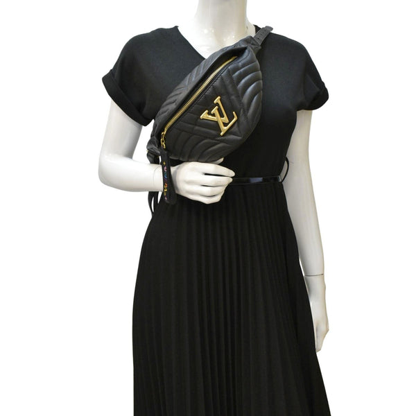 LOUIS VUITTON New Wave Quilted Leather Crossbody Black with full body