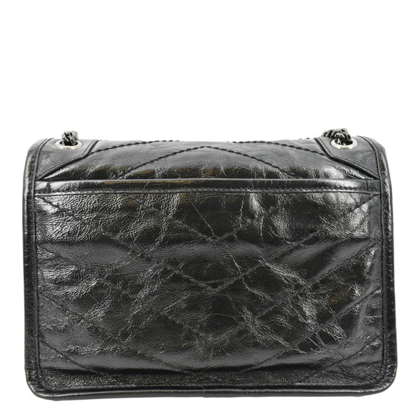 YVES SAINT LAURENT Niki Baby Crinkle Leather Shoulder Bag Black