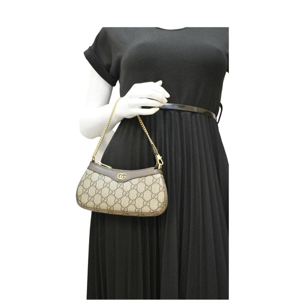 GUCCI Ophidia Mini GG Supreme Canvas Shoulder Bag Beige 764960