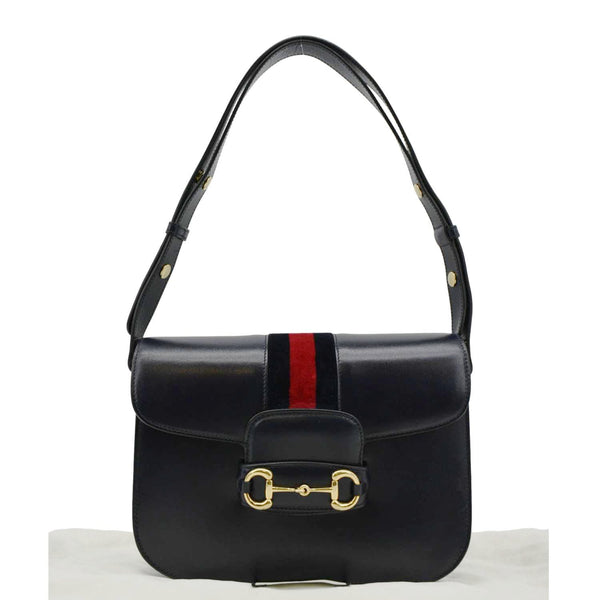 GUCCI Horsebit 1955 Small Leather Shoulder Bag Navy 602204
