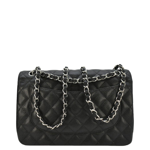 CHANEL Classic Jumbo Double Flap Quilted Caviar Leather Shoulder Bag Black