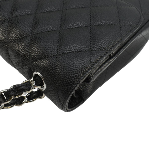 CHANEL Classic Jumbo Double Flap Quilted Caviar Leather Shoulder Bag Black