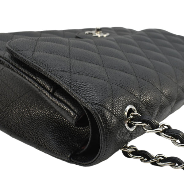 CHANEL Classic Jumbo Double Flap Quilted Caviar Leather Shoulder Bag Black