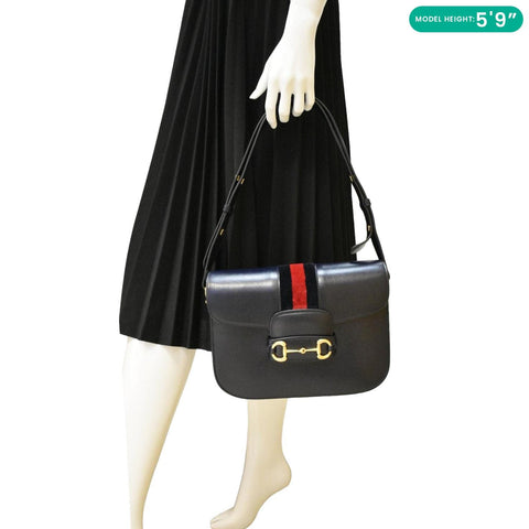 GUCCI Horsebit 1955 Small Leather Shoulder Bag Navy 602204