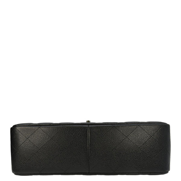 CHANEL Classic Jumbo Double Flap Quilted Caviar Leather Shoulder Bag Black
