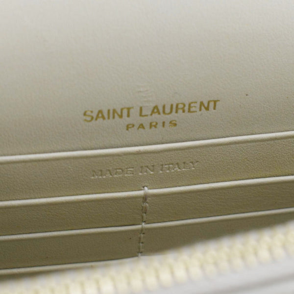 YVES SAINT LAURENT Sunset Crocodile Embossed Leather Crossbody Bag Ivory