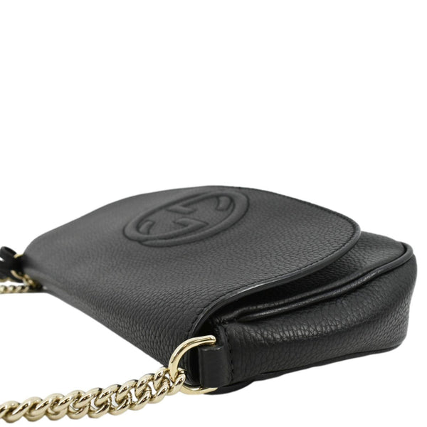 GUCCI Soho GG Flap Leather Chain Shoulder Bag Black 336752