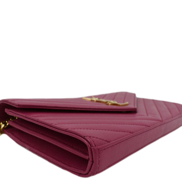 YVES SAINT LAURENT Cassandre Matelasse Chain Wallet Crossbody Bag Fuchsia