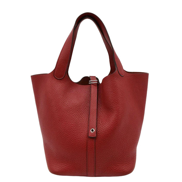 HERMES Picotin Lock 22 Taurillon Clemence Leather Hobo Bag Red