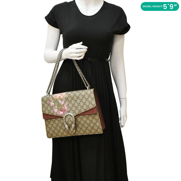 GUCCI Dionysus Medium Blooms GG Supreme Canvas Chain Shoulder Bag Beige 400235