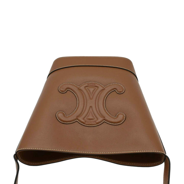 Celine Cuir Triomphe Small Calfskin Leather Bucket Crossbody Bag Tan