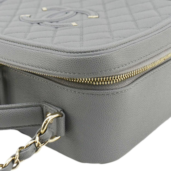 CHANEL Vanity Case Filigree CC Large Caviar Quilted Shoulder Bag Grey