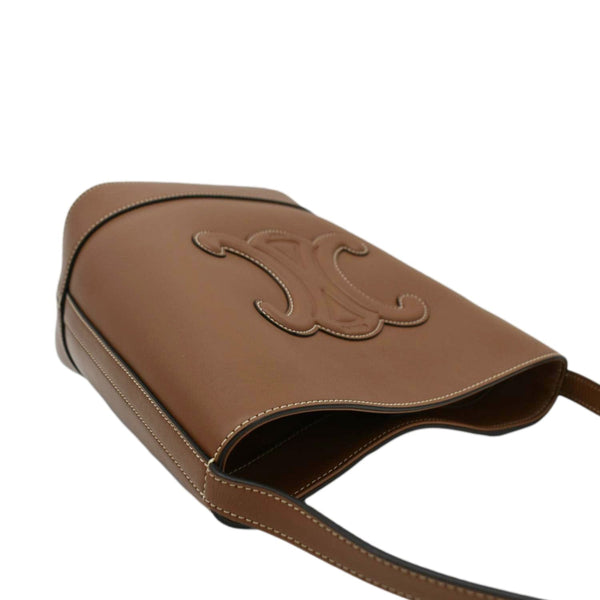 Celine Cuir Triomphe Small Calfskin Leather Bucket Crossbody Bag Tan