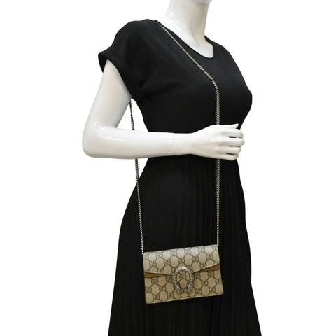 GUCCI Dionysus Super Mini GG Supreme Canvas Crossbody Bag Taupe 476432