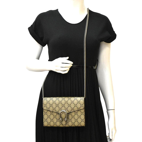 GUCCI Dionysus GG Supreme Canvas Chain Wallet Crossbody Bag Beige 401231