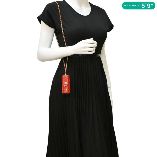 CHANEL CC Allure Patent Leather Chain Lipstick Case Red