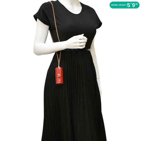 CHANEL CC Allure Patent Leather Chain Lipstick Case Red