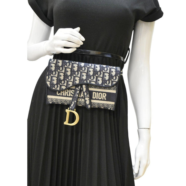 CHRISTIAN DIOR Saddle Oblique Canvas Belt Bag Navy Blue
