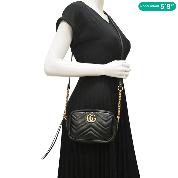 GUCCI GG Marmont Mini Matelasse Leather Crossbody Bag Black 448065