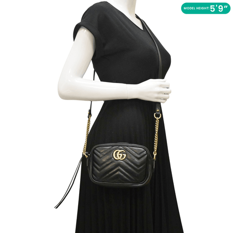 GUCCI GG Marmont Mini Matelasse Leather Crossbody Bag Black 448065
