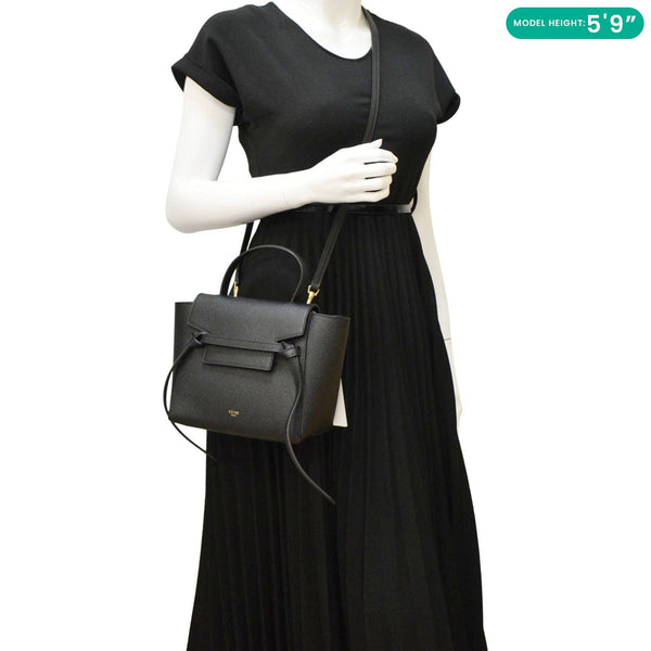 CELINE Nano Belt Grained Leather Shoulder Bag Black