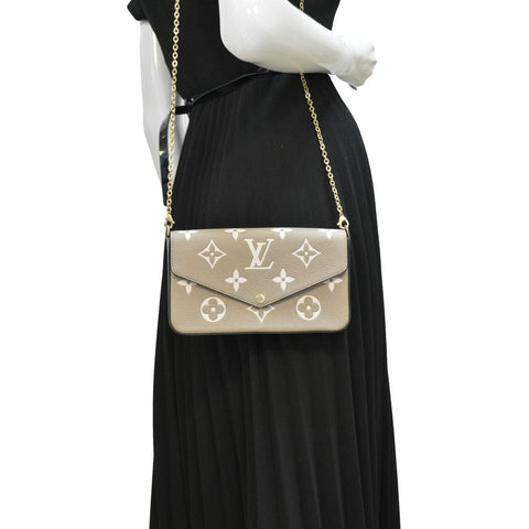 LOUIS VUITTON Pochette Felicie Monogram Leather Chain Wallet Tourterelle Gray