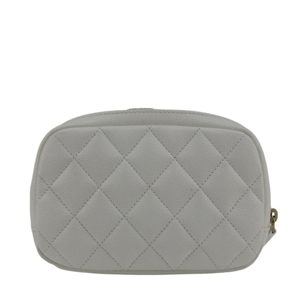 CHANEL Curvy Small Quilted Caviar Leather Cosmetic Pouch White