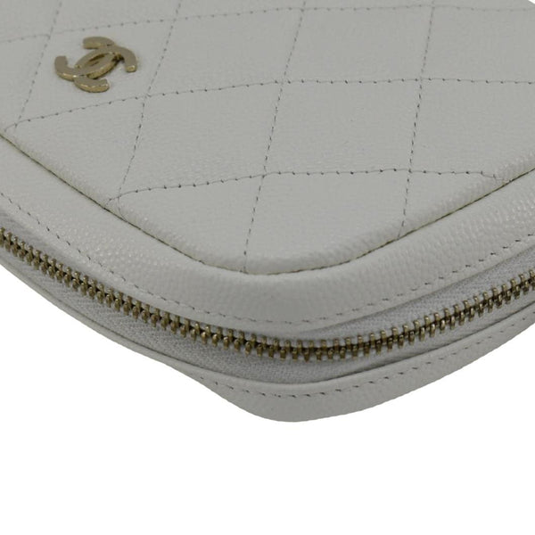 CHANEL Curvy Small Quilted Caviar Leather Cosmetic Pouch White