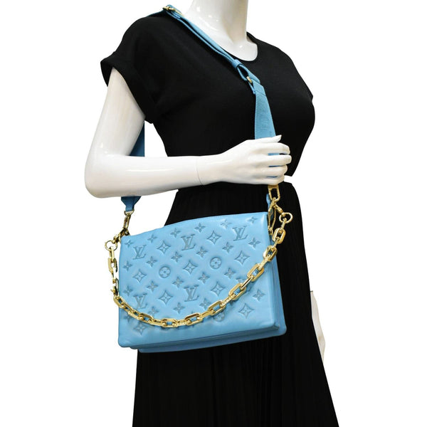 LOUIS VUITTON Coussin PM Monogram Embossed Shoulder Bag Bleuet