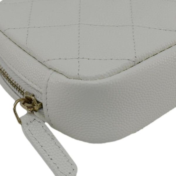 CHANEL Curvy Small Quilted Caviar Leather Cosmetic Pouch White