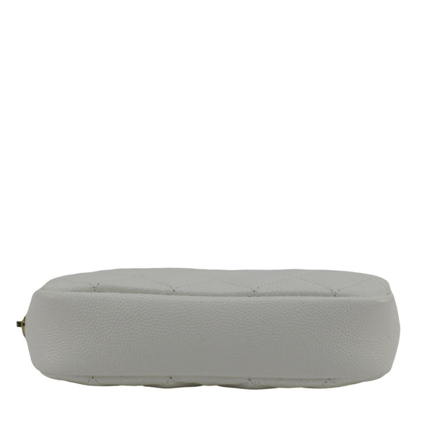 CHANEL Curvy Small Quilted Caviar Leather Cosmetic Pouch White