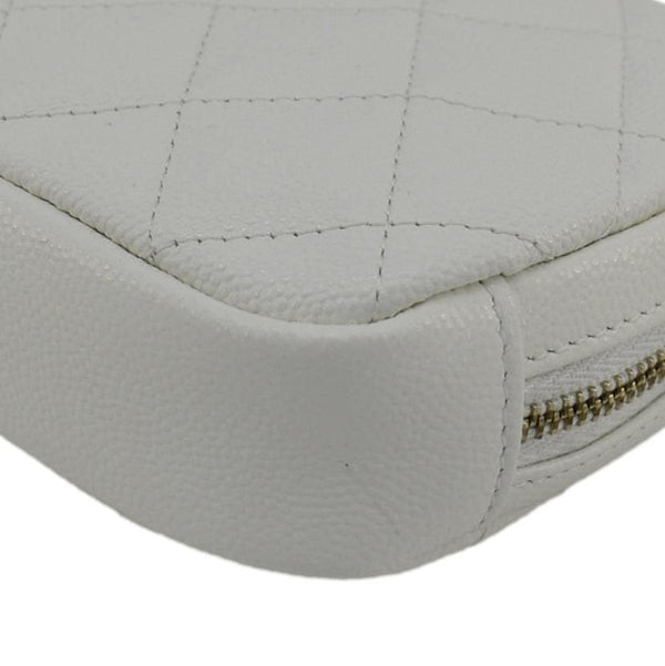 CHANEL Curvy Small Quilted Caviar Leather Cosmetic Pouch White