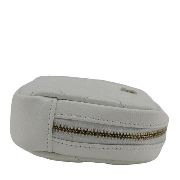 CHANEL Curvy Small Quilted Caviar Leather Cosmetic Pouch White