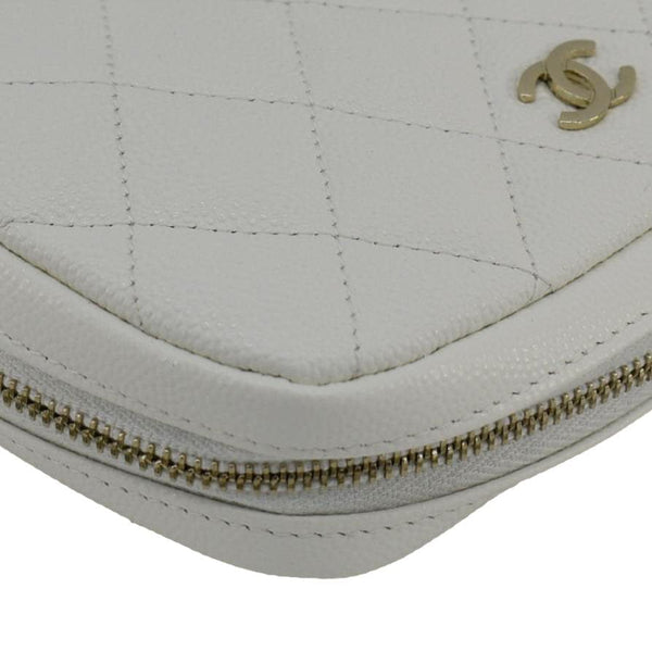 CHANEL Curvy Small Quilted Caviar Leather Cosmetic Pouch White