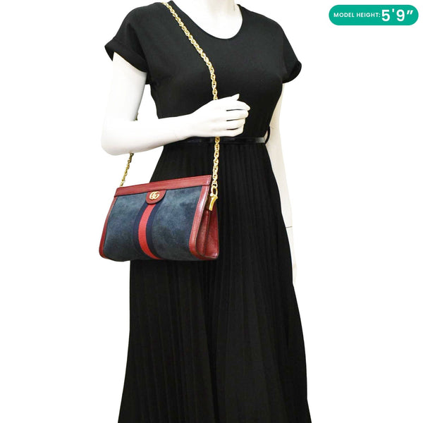 GUCCI Ophidia Small Suede Chain Shoulder Bag Denim Blue 503877