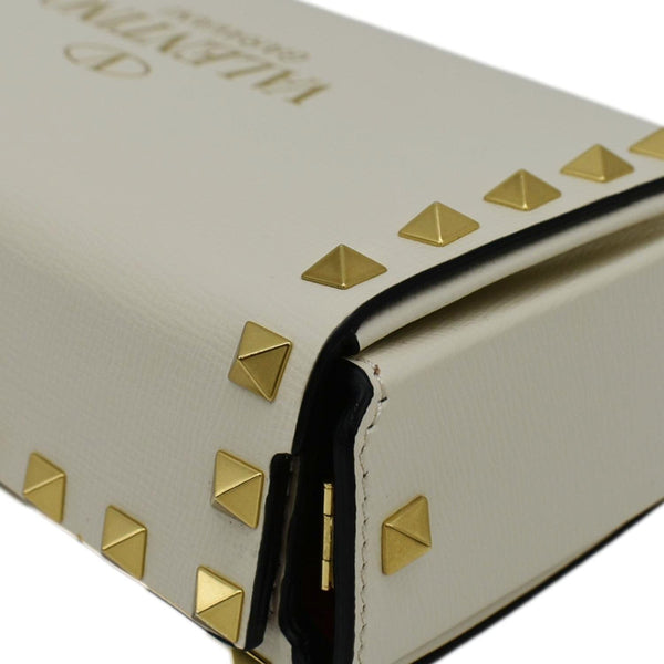 VALENTINO Rockstud Alcove Leather Clutch Shoulder Bag Ivory