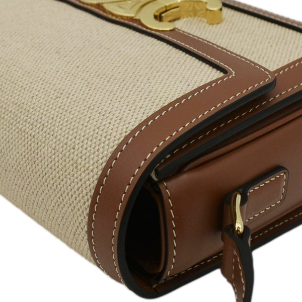 CELINE Triomphe Medium Leather Textile Shoulder Bag Light Brown