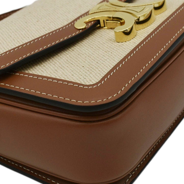 CELINE Triomphe Medium Leather Textile Shoulder Bag Light Brown