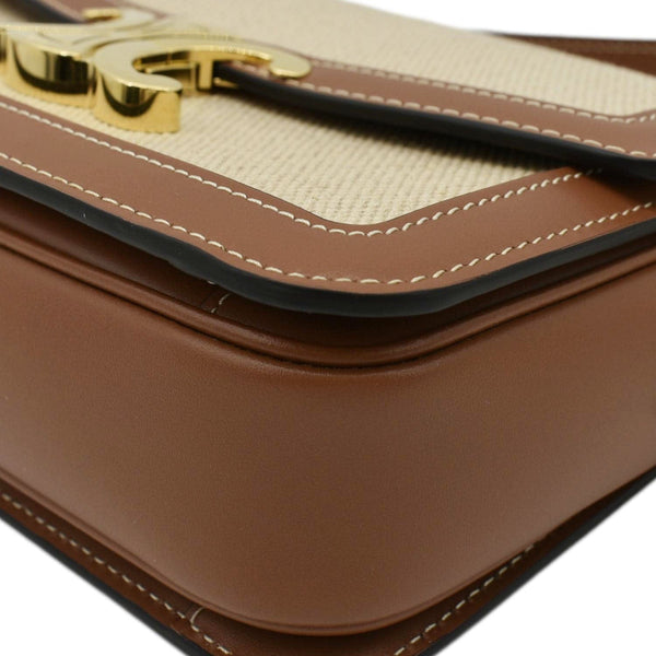 CELINE Triomphe Medium Leather Textile Shoulder Bag Light Brown