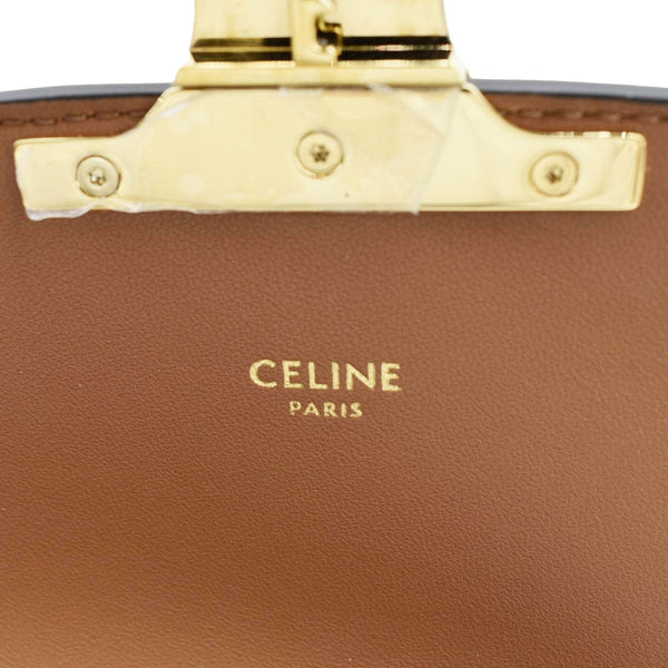 CELINE Triomphe Medium Leather Textile Shoulder Bag Light Brown