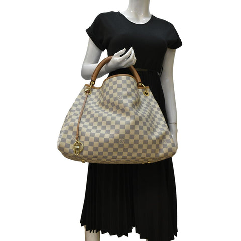 LOUIS VUITTON Artsy MM Damier Azur Hobo Bag White