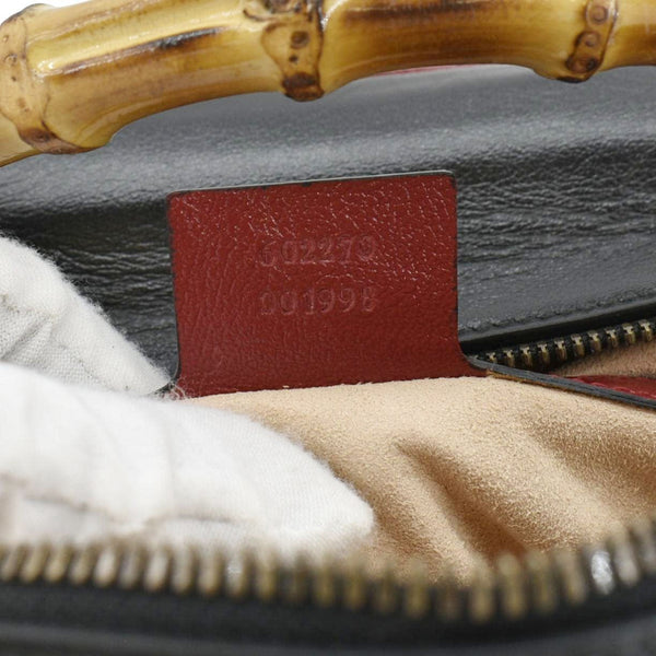 GUCCI GG Marmont Diagonal Leather Bamboo Top Handle Crossbody Bag Black 602270