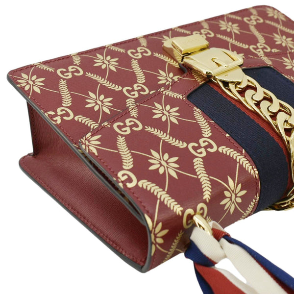 GUCCI Sylvie Small Printed Leather Satchel Bag Red 524405