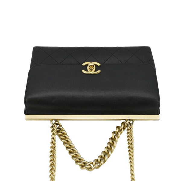 CHANEL Coco Luxe Stitched Leather Chain Crossbody Bag Black