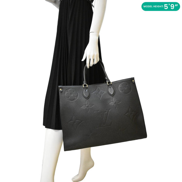 LOUIS VUITTON Onthego GM Monogram Empreinte Leather Tote Shoulder Bag Black