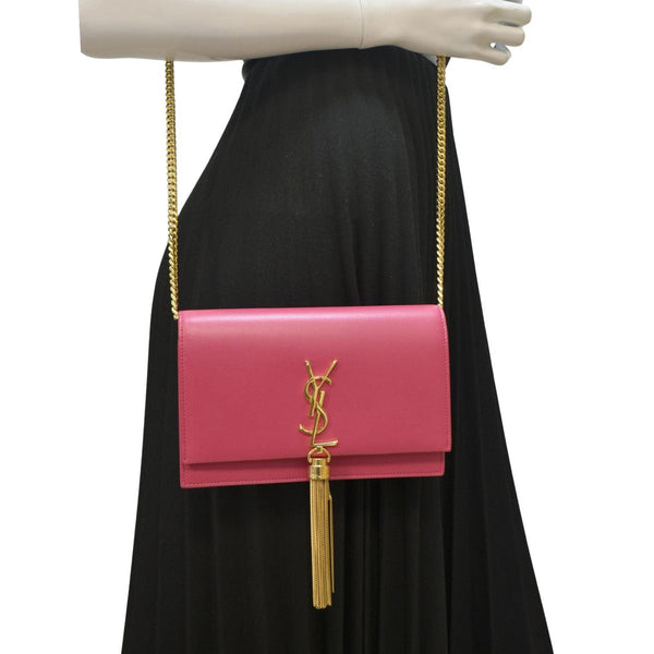 YVES SAINT LAURENT Kate Small Smooth Leather Crossbody Bag Hot Pink