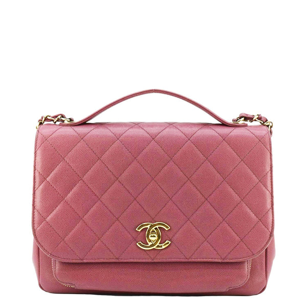 CHANEL Business Affinity Medium Flap Quilted Caviar Shoulder Bag Pink