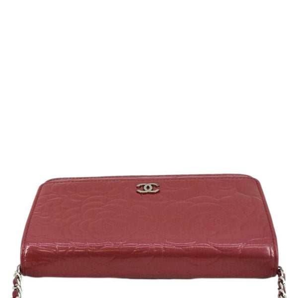 CHANEL Camellia Wallet On Chain Leather Crossbody Bag Pink
