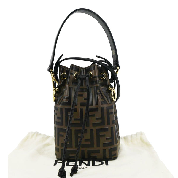 FENDI Mini Mon Tresor Leather Bucket Crossbody Bag Brown